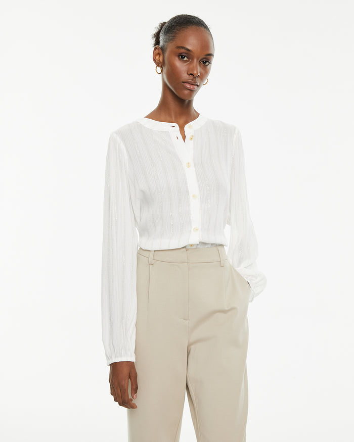 system action Camisa fluida con cuello mao y detalle lúrex