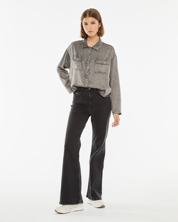 System Action Camisa Gris De Manga Larga Doble Bolsillo Frontal