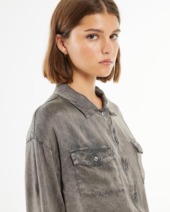 System Action Camisa Gris De Manga Larga Doble Bolsillo Frontal