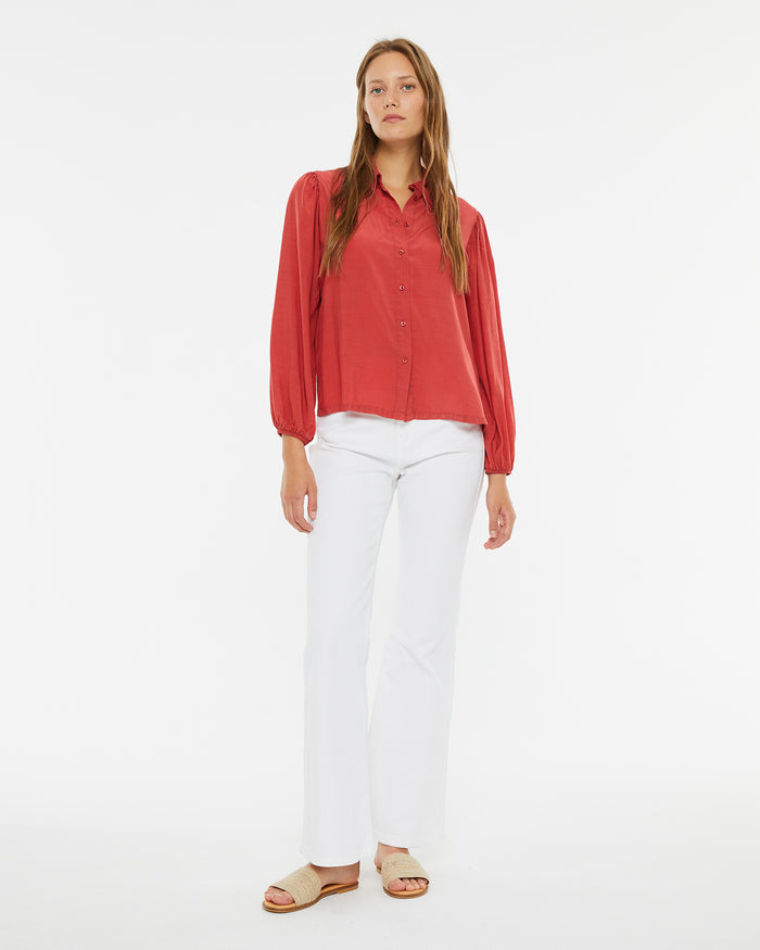 System Action Camisa Manga Larga Con Botones Efecto Lavado