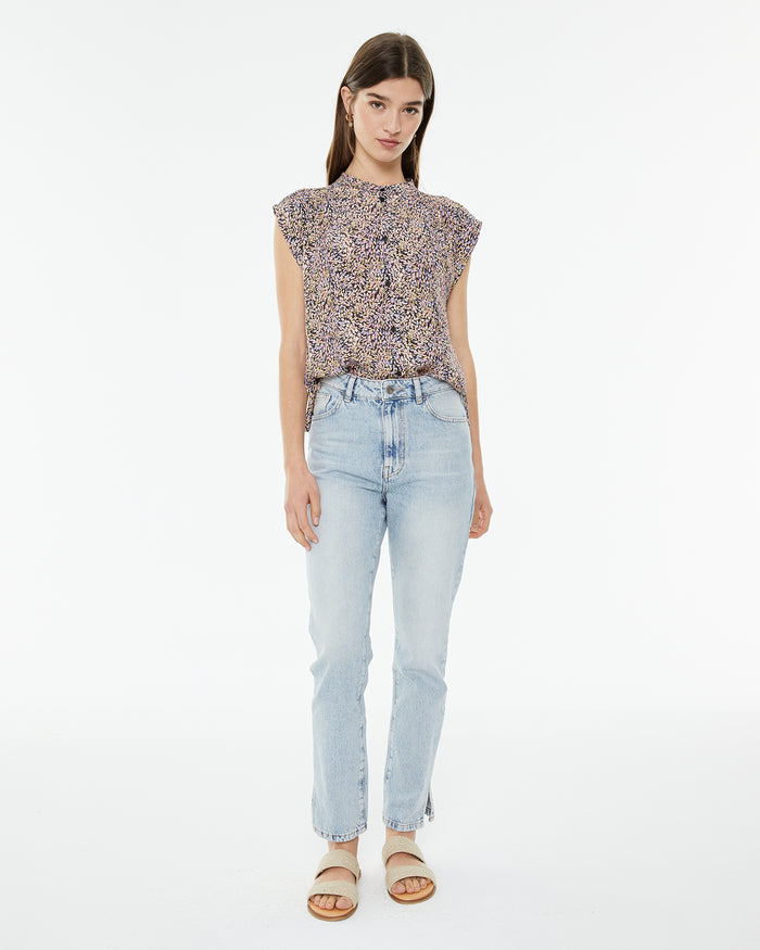 System Action Camisa Oversize Cuello Mao Con Estampado Hojas De Colores