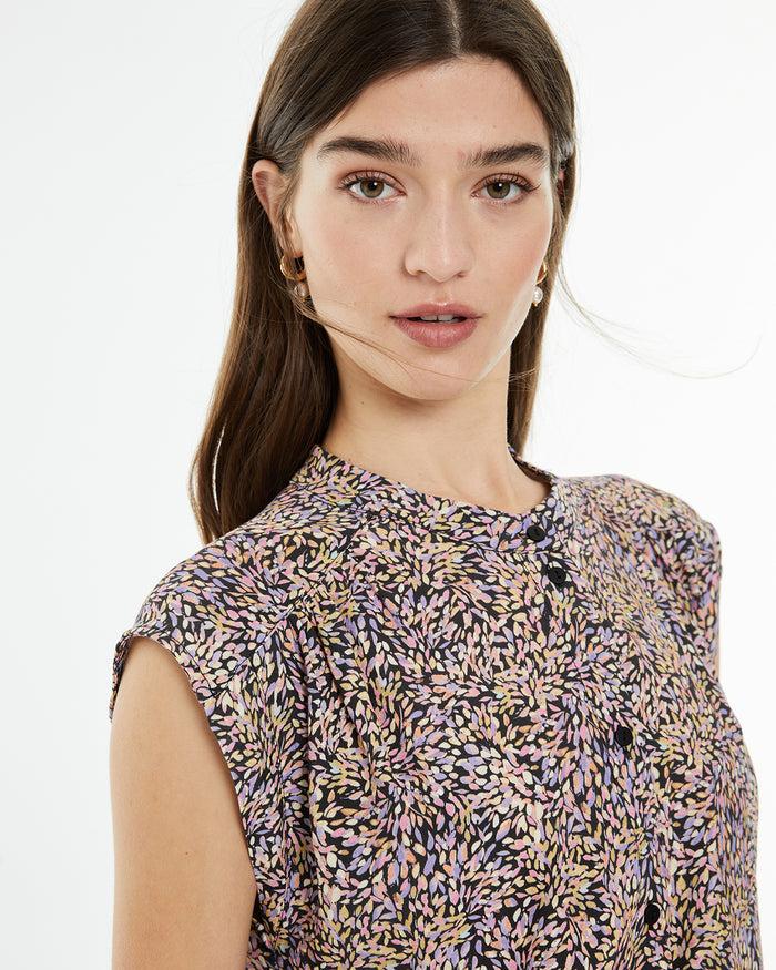 System Action Camisa Oversize Cuello Mao Con Estampado Hojas De Colores