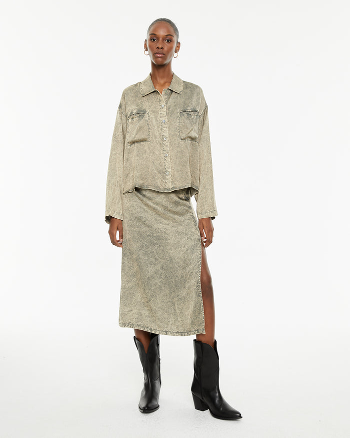 System Action Camisa Satinada Tinte Efecto Desgastado