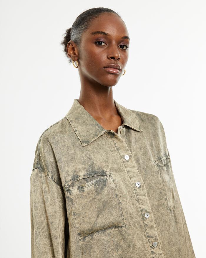 System Action Camisa Satinada Tinte Efecto Desgastado