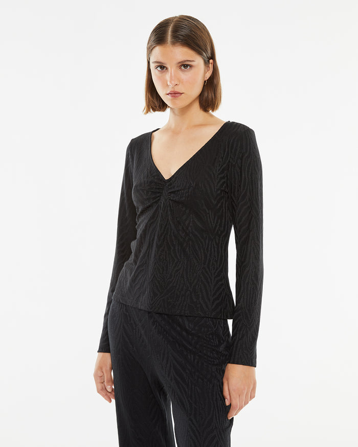 system action Camiseta ajustada jacquard detalle fruncido pecho