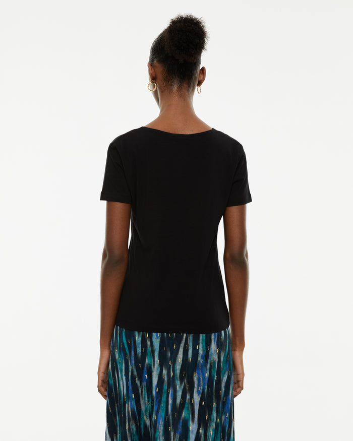 System Action Camiseta Ajustada Manga Corta Con Detalle Encaje En Escote Pico