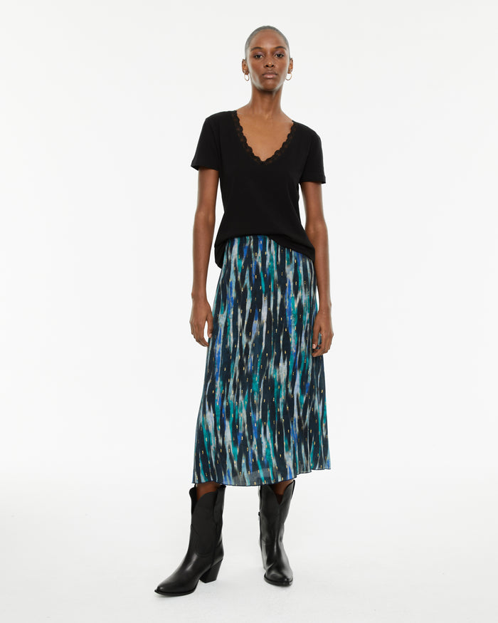 System Action Camiseta Ajustada Manga Corta Con Detalle Encaje En Escote Pico