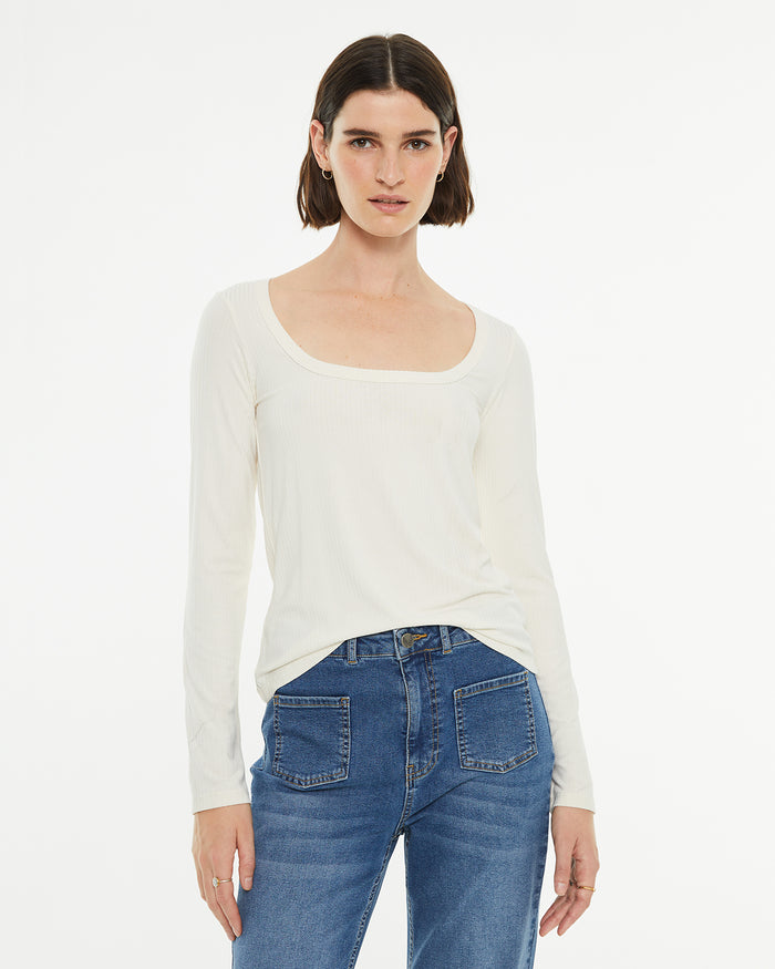 system action Camiseta básica ajustada escote cuadrado tejido bambú