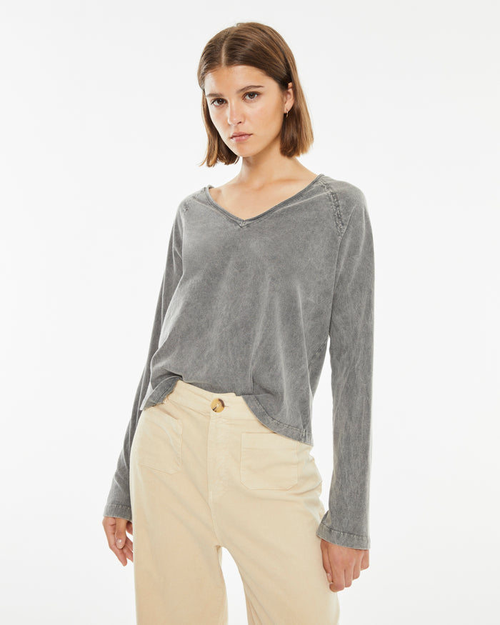 system action Camiseta básica de manga larga con efecto desgastado