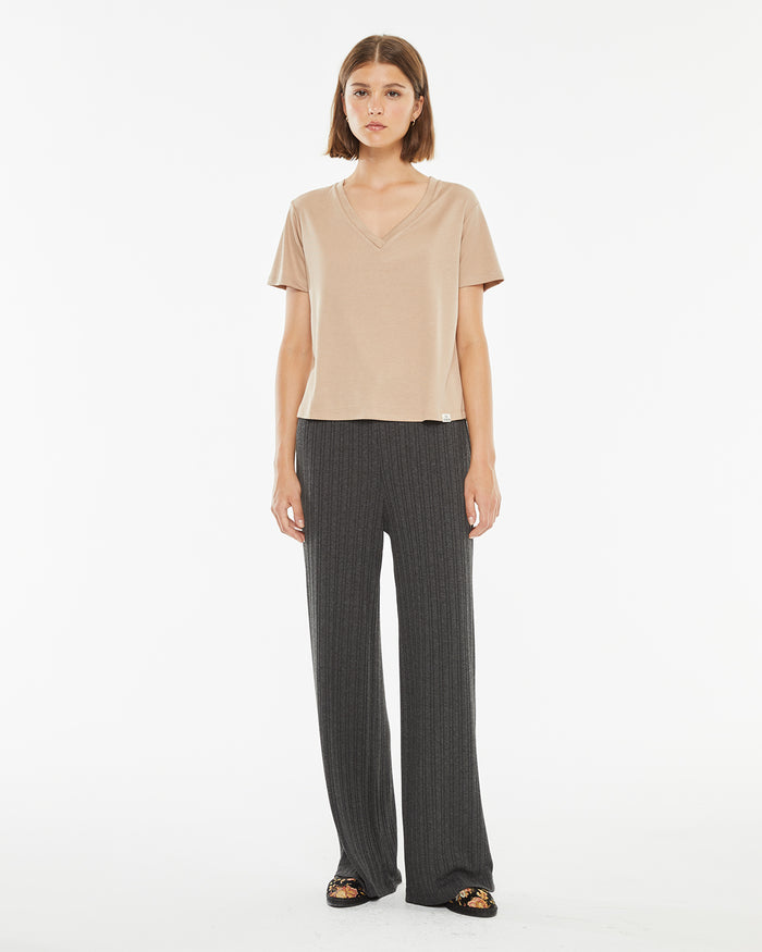 System Action Camiseta Beige De Manga Corta Cuello Pico