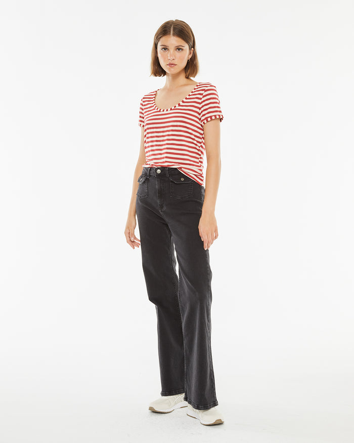 System Action Camiseta De Manga Corta De Rayas Crudas Y Rojas