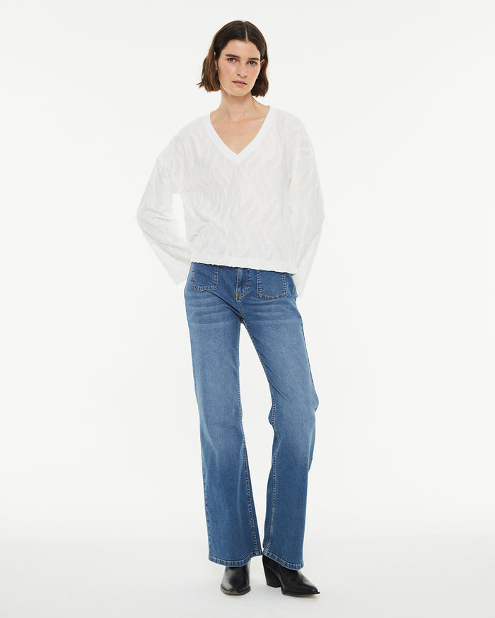 System Action Camiseta De Manga Larga Con Cuello Pico En Contraste