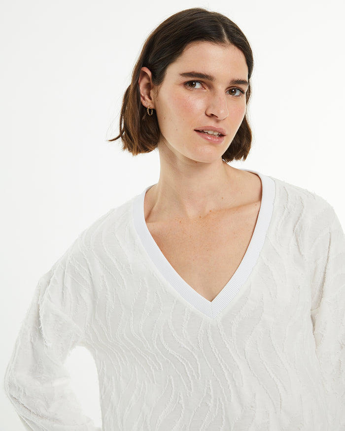 System Action Camiseta De Manga Larga Con Cuello Pico En Contraste