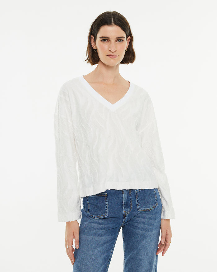 system action Camiseta de manga larga con cuello pico en contraste