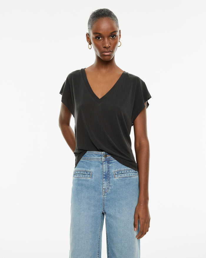 system action Camiseta fluida oversize escote pico sin mangas