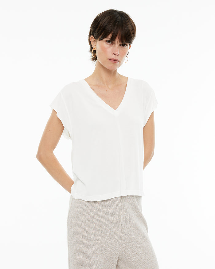 system action Camiseta fluida oversize escote pico sin mangas