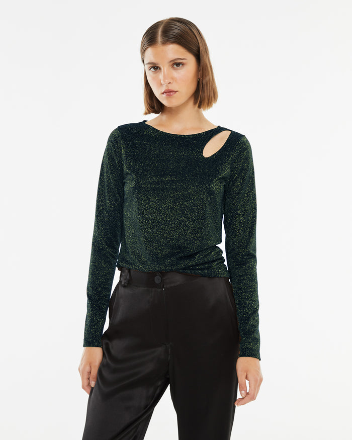 system action Camiseta manga larga de lúrex con detalle agujero delantero