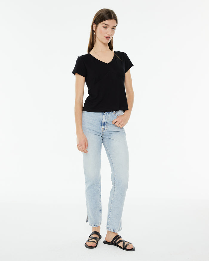 System Action Camiseta Negra De Manga Corta Y Cuello Pico