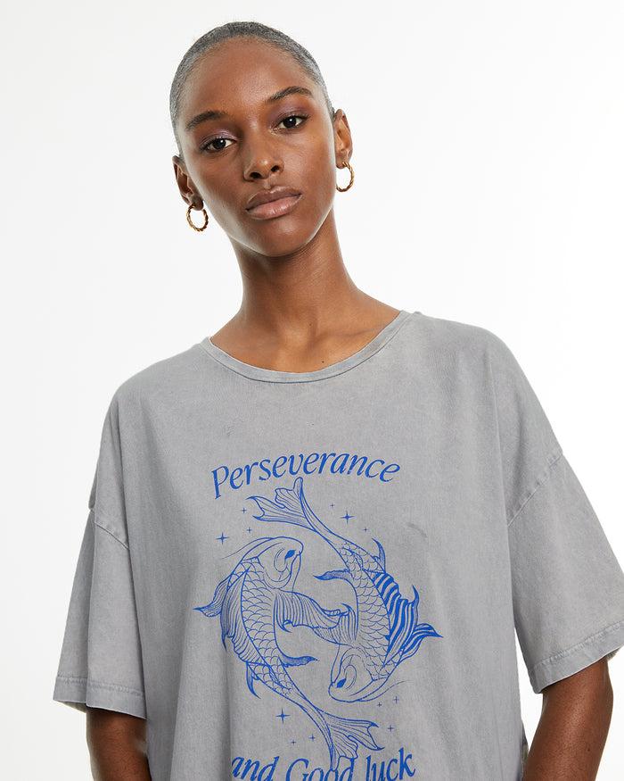 System Action Camiseta Oversize Manga Corta Estampado Peces