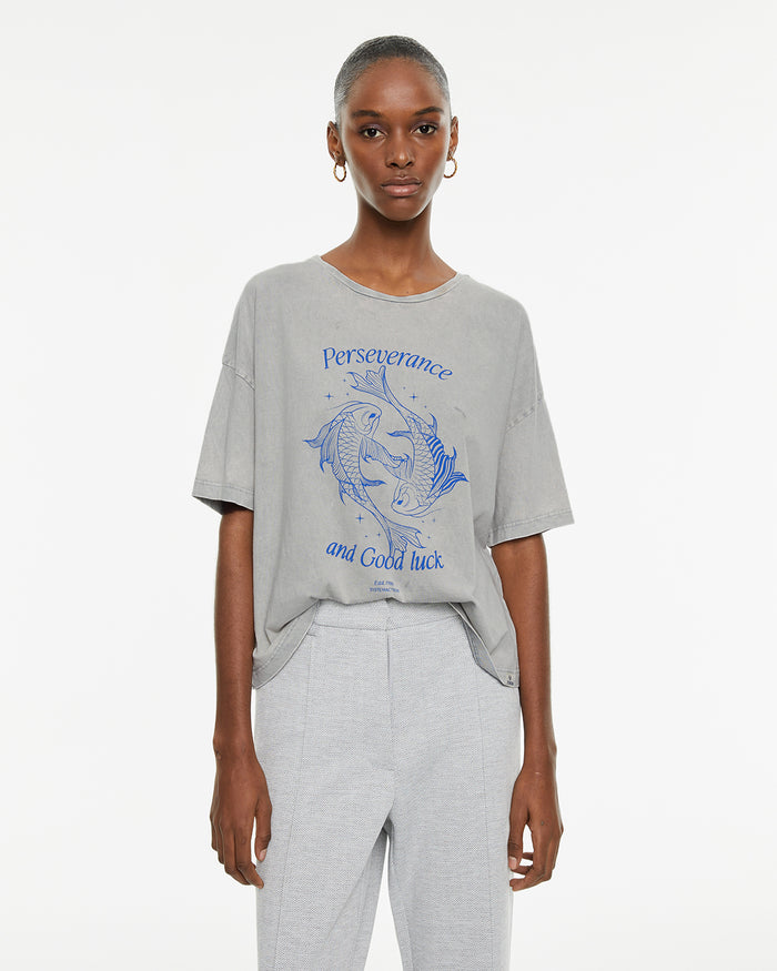 system action Camiseta oversize manga corta estampado peces