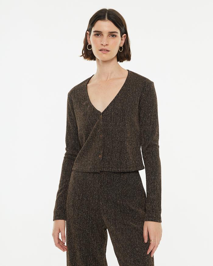 system action Cárdigan ajustado de manga larga con brillo