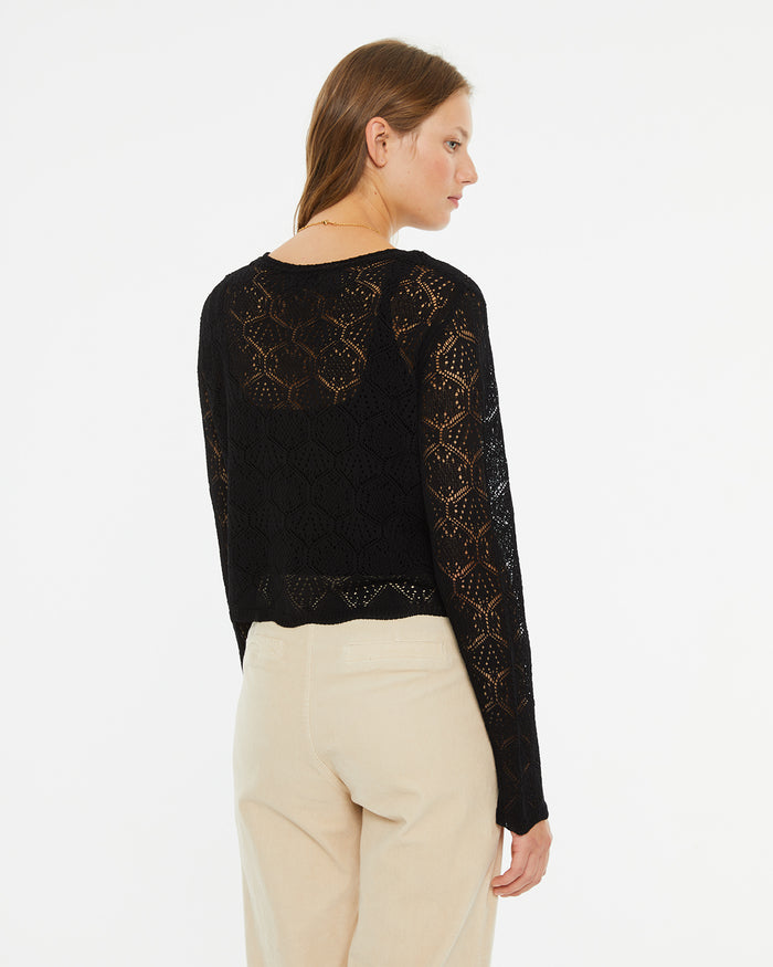 System Action Cárdigan Calado Corto De Cuello Redondo