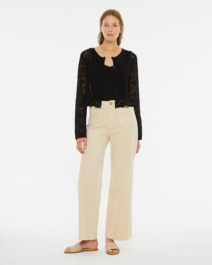 System Action Cárdigan Calado Corto De Cuello Redondo