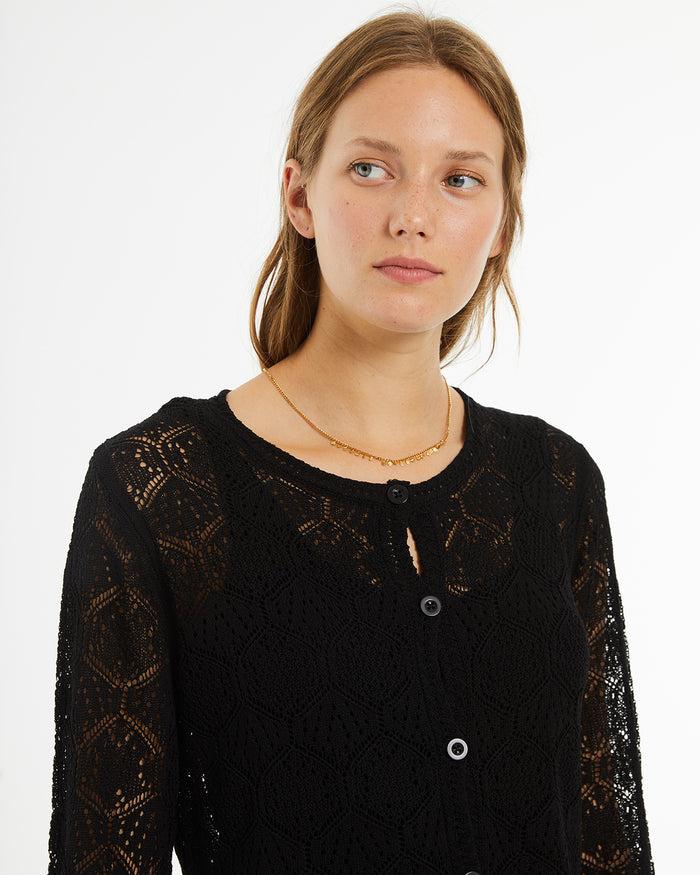 System Action Cárdigan Calado Corto De Cuello Redondo