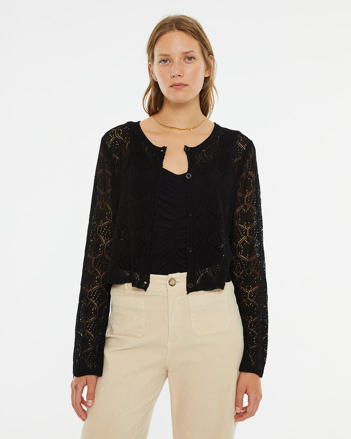 system action Cárdigan calado corto de cuello redondo