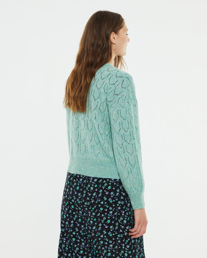 System Action Cárdigan Calado Cuello Pico Con Brillo