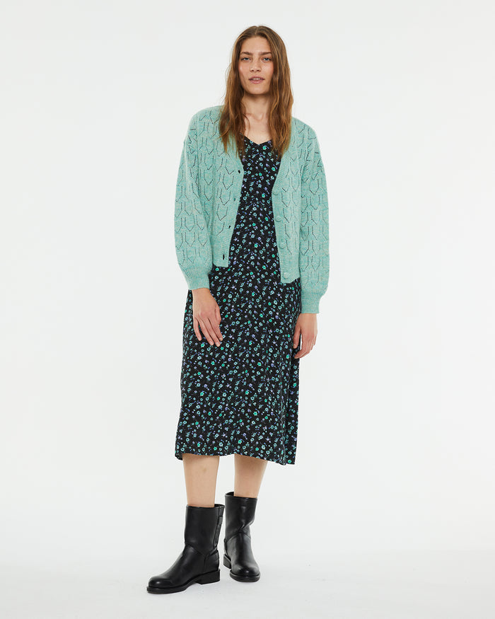 System Action Cárdigan Calado Cuello Pico Con Brillo