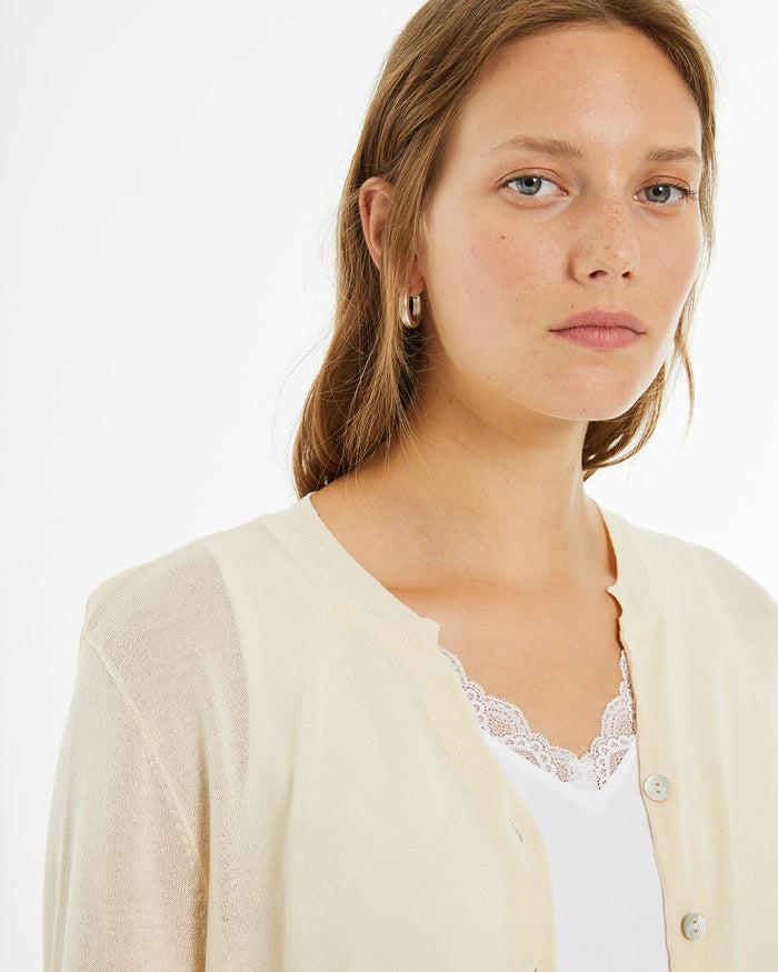 System Action Cárdigan Crop Manga Corta Con Cierre Botones