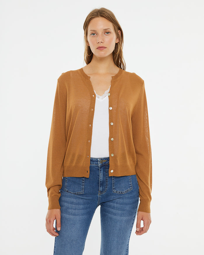 system action Cárdigan crop manga corta con cierre botones