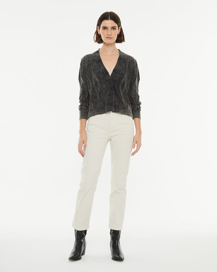 System Action Cárdigan Cuello Pico Tinte Efecto Desgastado