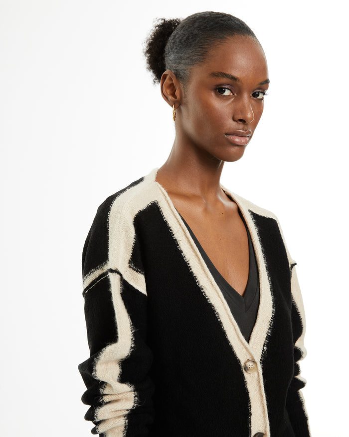 System Action Cárdigan De Punto Con Detalles A Contraste