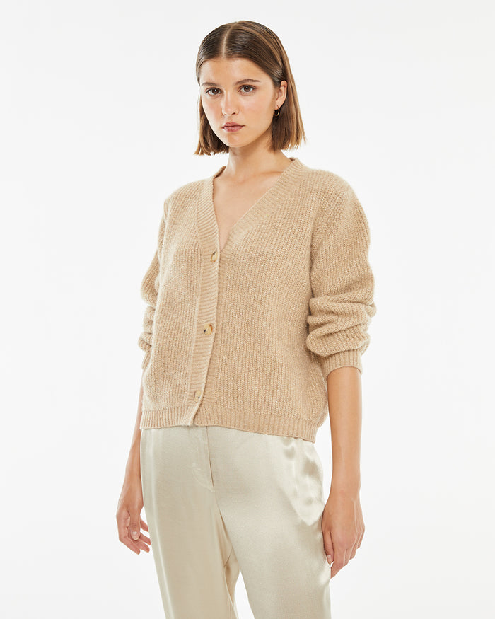 system action Cárdigan de punto con lúrex con cierre de botones delantero