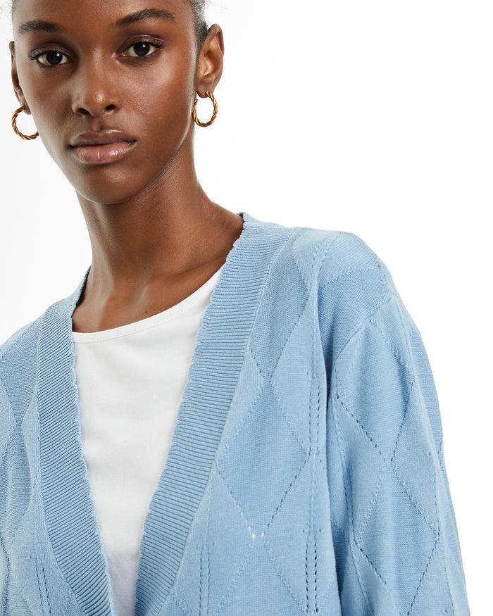 System Action Cárdigan Jacquard Rombos Tinte Efecto Desgastado