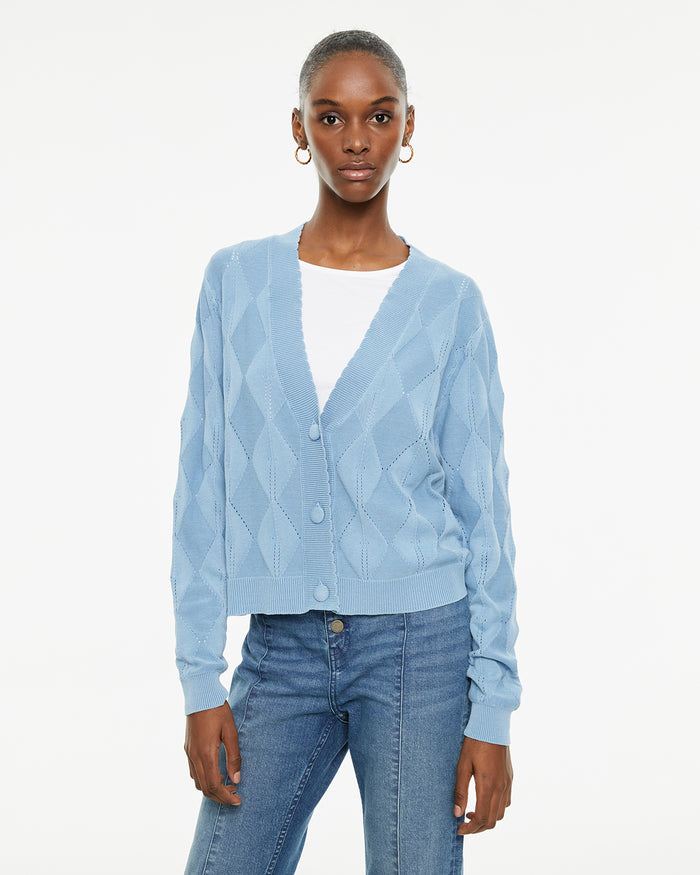 system action Cárdigan jacquard rombos tinte efecto desgastado