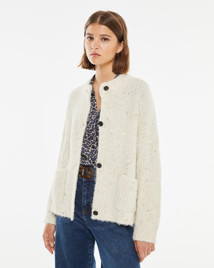 system action Cárdigan tipo tweed de cuello redondo