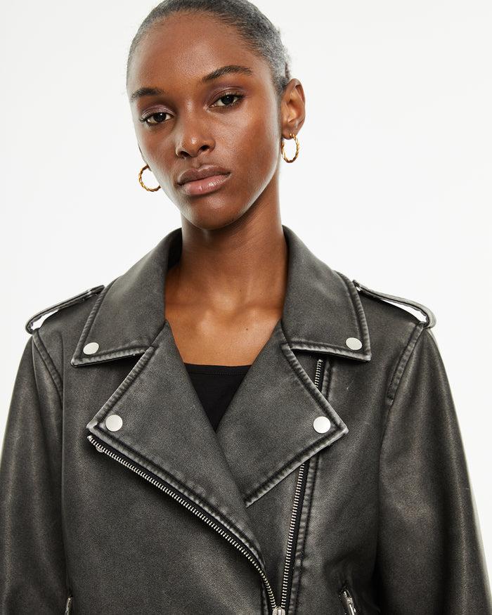 System Action Cazadora Biker Piel Efecto Desgastado