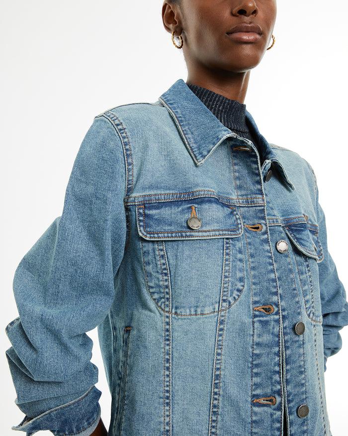 System Action Cazadora Denim Manga Larga Con Cuello Camisero Y Botones Plata