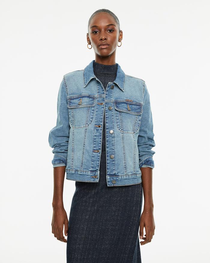 system action Cazadora denim manga larga con cuello camisero y botones plata