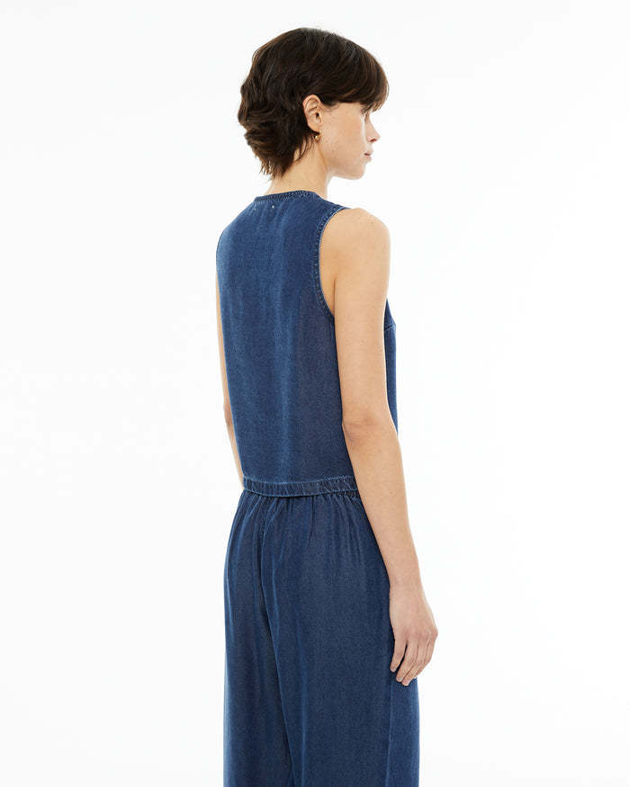 System Action Chaleco De Mujer Fluido Efecto Denim Con Escote Pico