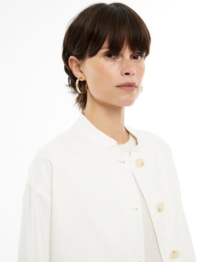 System Action Chaqueta Tejido Lino Algodón De Cuello Mao