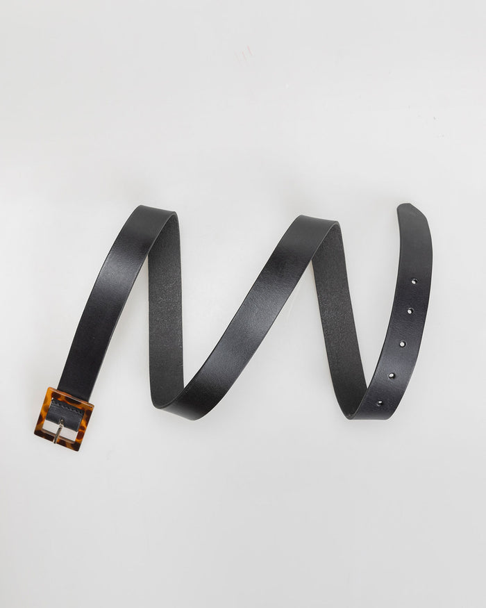 System Action Cinturón De Piel Negro Hebilla Efecto Nácar