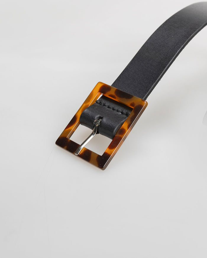 System Action Cinturón De Piel Negro Hebilla Efecto Nácar