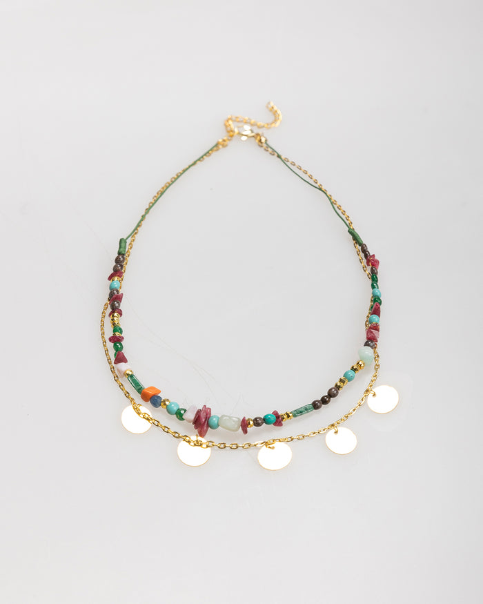 system action Collar doble abalorios oro y multicolor