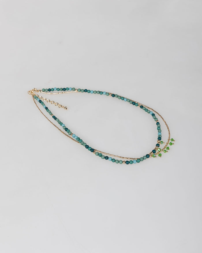 System Action Collar Doble Abalorios Verdes Y Color Oro