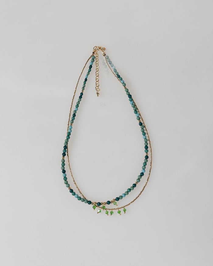 system action Collar doble abalorios verdes y color oro