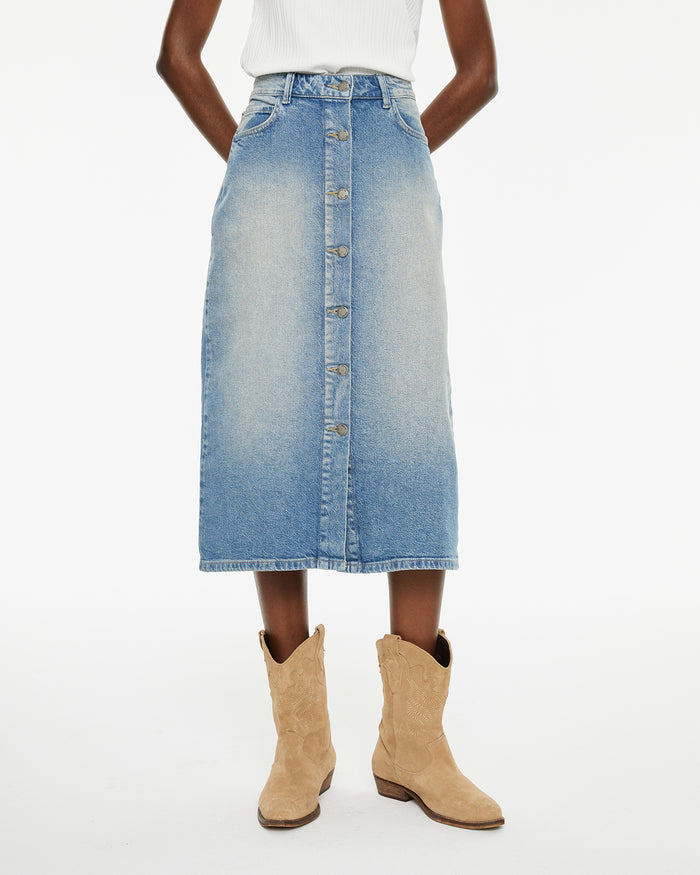 System Action Falda Denim Larga Con Bolsillos Delanteros